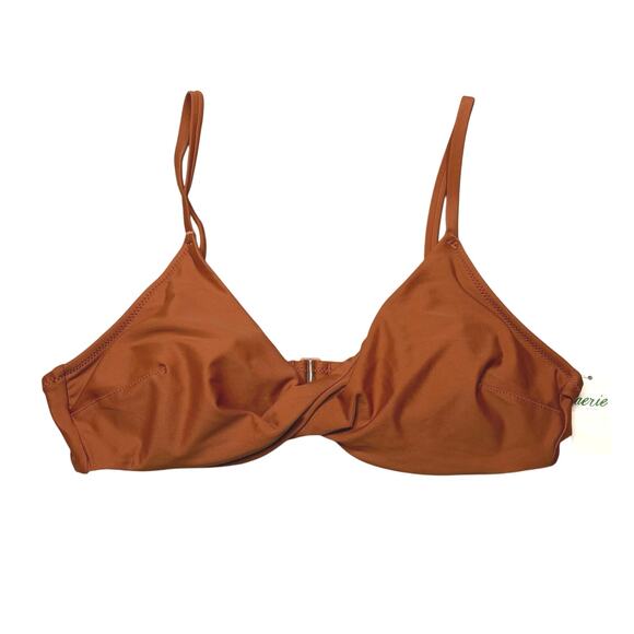 Aerie Eco Twist Scoop Bikini Top Small Jupiter Brown NWT Swim - Picture 2 of 6